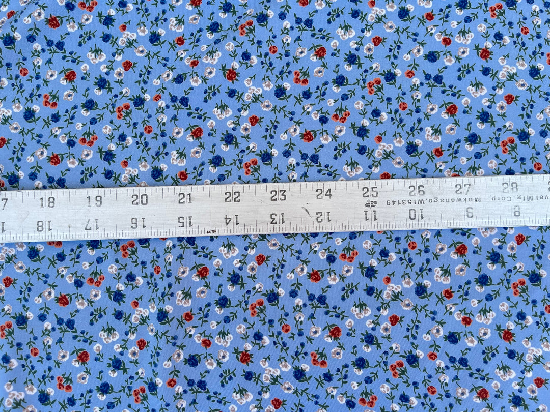 Woolpeach Floral fabric by the yard - Ligth blue red flowers print