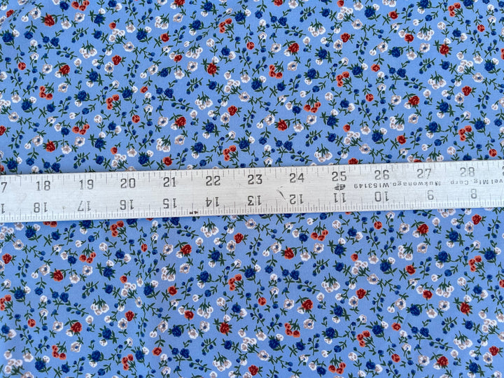 Woolpeach Floral fabric by the yard - Ligth blue red flowers print