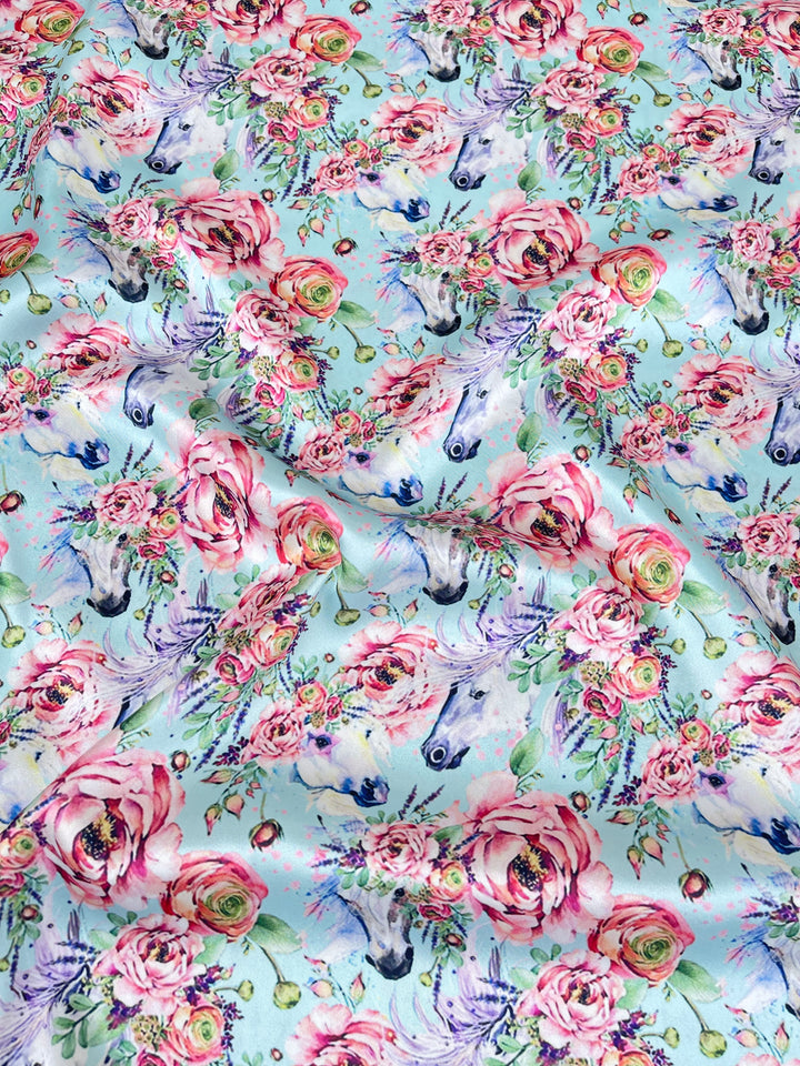 Charmeuse Satin sublimation  fabric by the yard -   Floral horses print