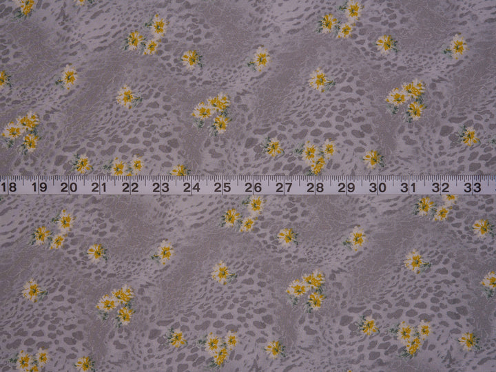 Lightweight  satin  fabric by the yard - Gray animal and Yellow   floral  print