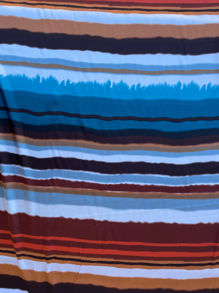 Charmeuse satin fabric by the yard  -  multi colored striped  print