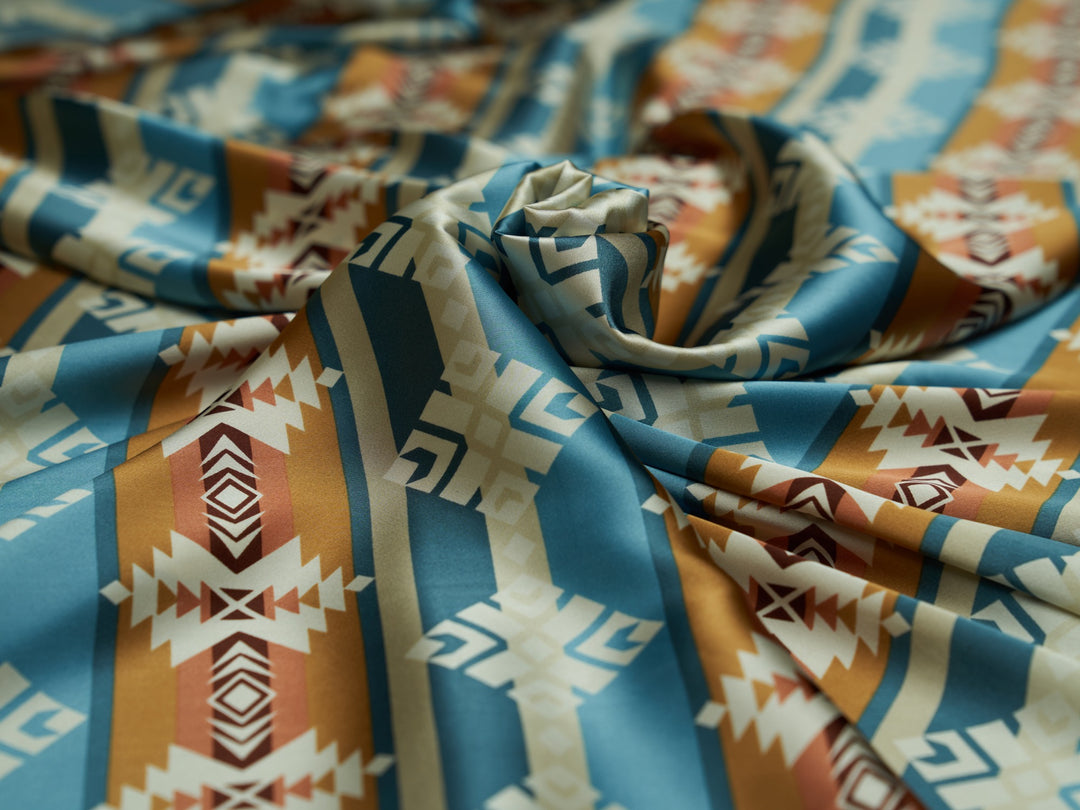 Charmeuse satin fabric by the yard -  Boho Tribal  print