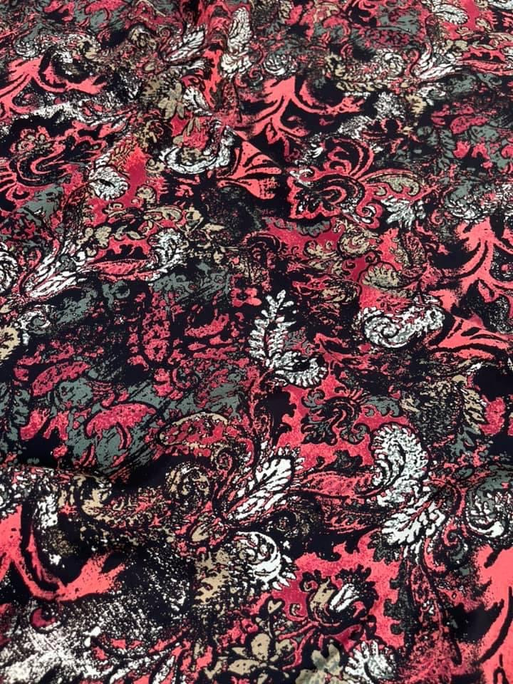 Woolpeach  fabric by the yard -  Black and red abstract paisley print