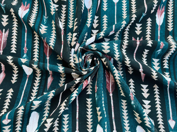 Chelsea Chiffon fabric by the yard - Jade green coral arrow  tribal aztec print