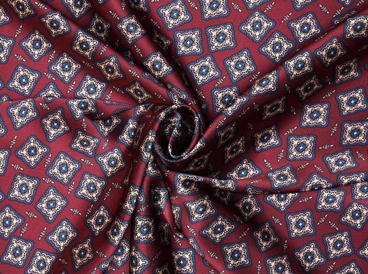 Charmeuse satin fabric by the yard -  Square motifs  print