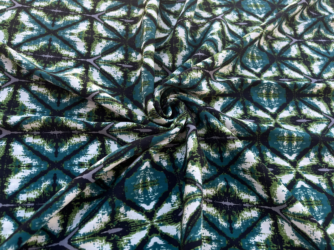 Peachskin  fabric by the yard -  Green turquoise gray tribal ikat print