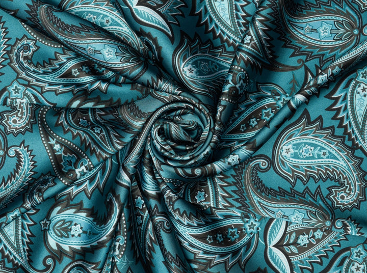 Charmeuse satin fabric by the yard -  Beyla  prickly  paisley print