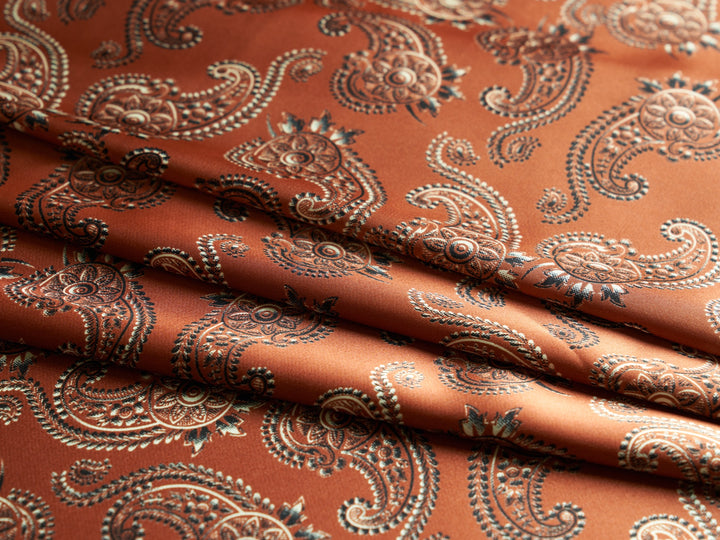 Charmeuse satin fabric by the yard -  MonSar exclusive   Spurs  paisley print