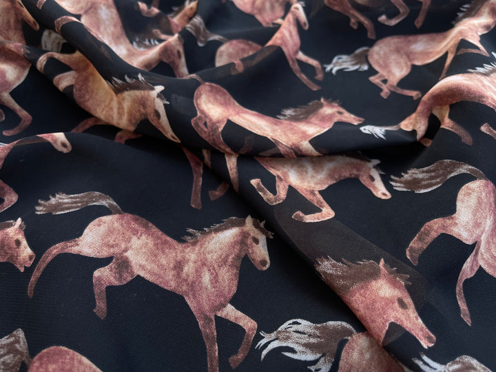 Chiffon fabric by the yard - Wild horses tribal aztec western  print