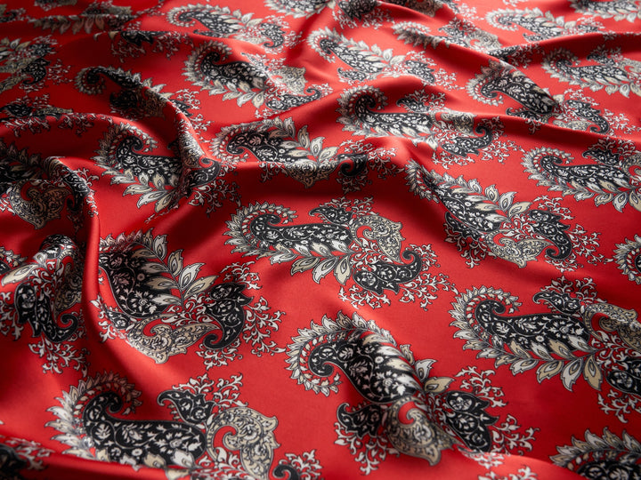 Charmeuse satin fabric by the yard -  MonSar exclusive  paisley print - Vintage paisley