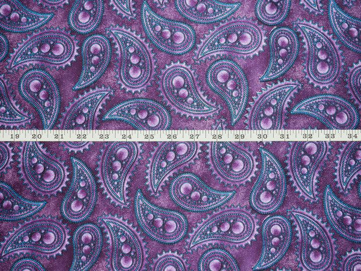 Charmeuse satin fabric by the yard -  MonSar exclusive   Arabian   paisley print - Majestic purple