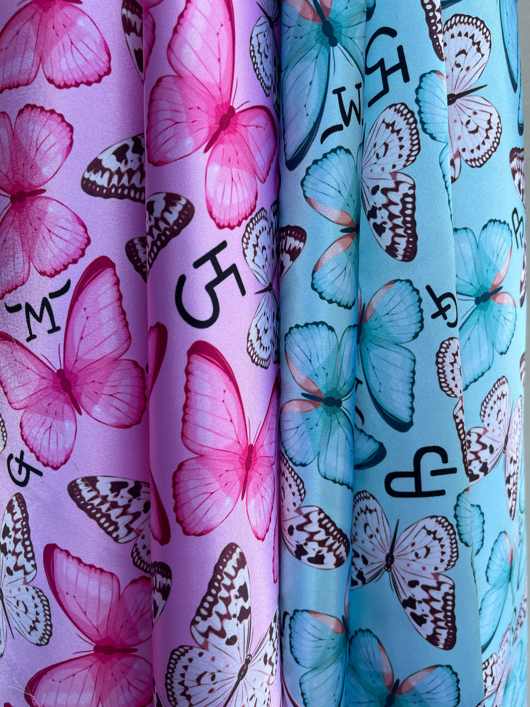 Charmeuse Satin sublimation  fabric by the yard -  Butterflies  and Brands  print