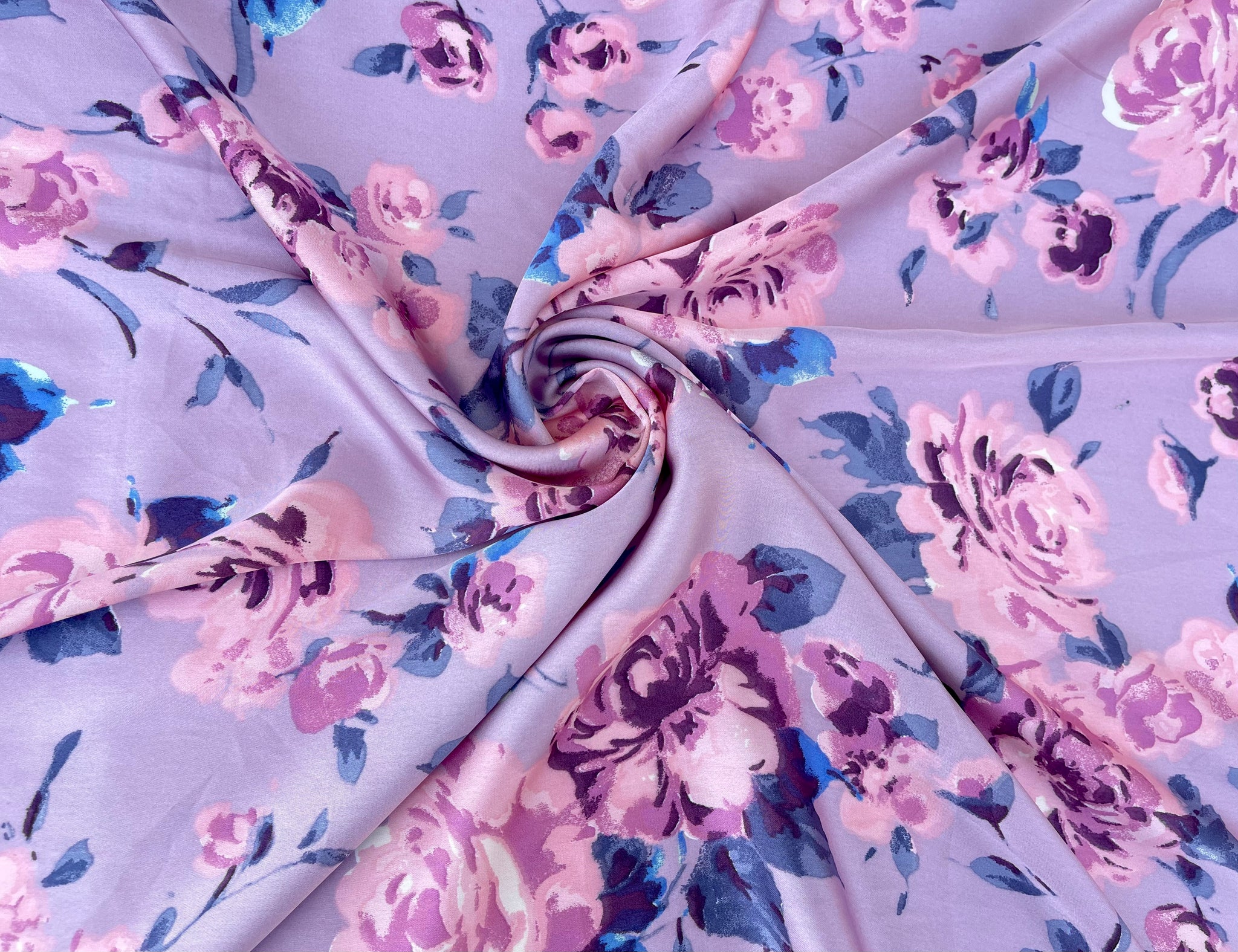 Lightweight satin fabric by the yard - Dusty purple and pink floral pr –  MONSARFABRICS