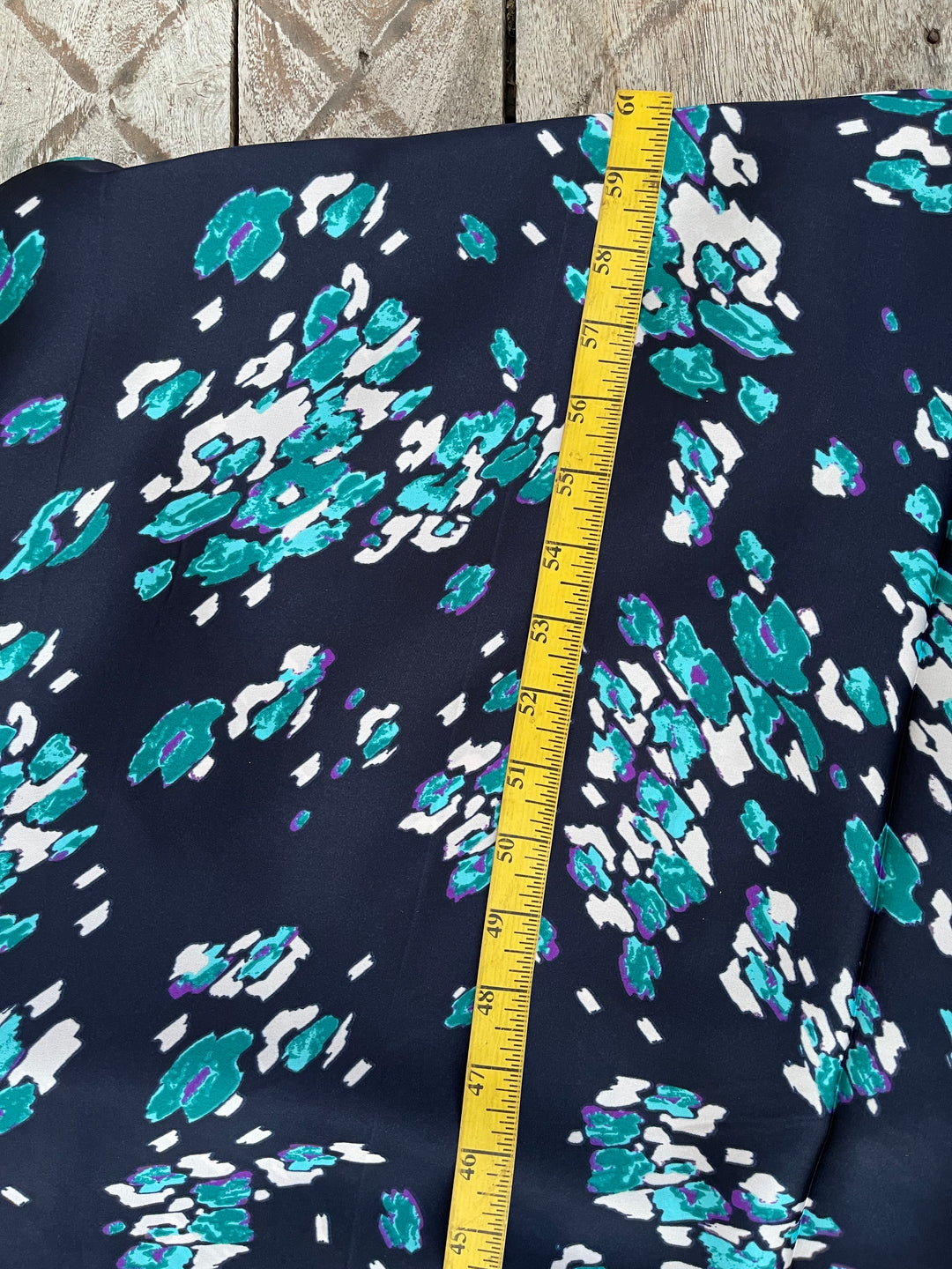 Lightweight  satin  fabric by the yard - Turquoise blue purple nature print