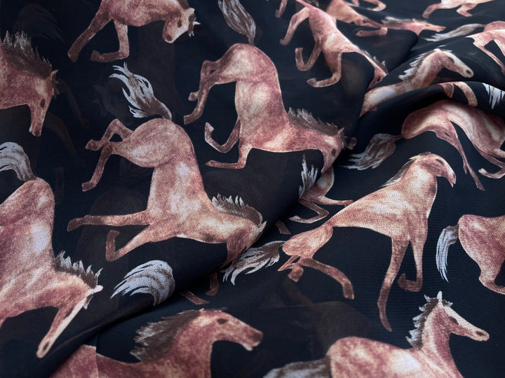 Chiffon fabric by the yard - Wild horses tribal aztec western  print