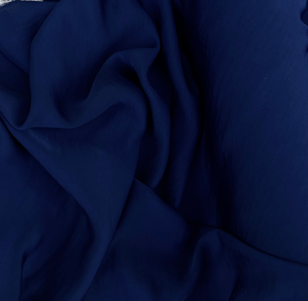 Lightweight  satin fabric by the yard - Navy blue solid color