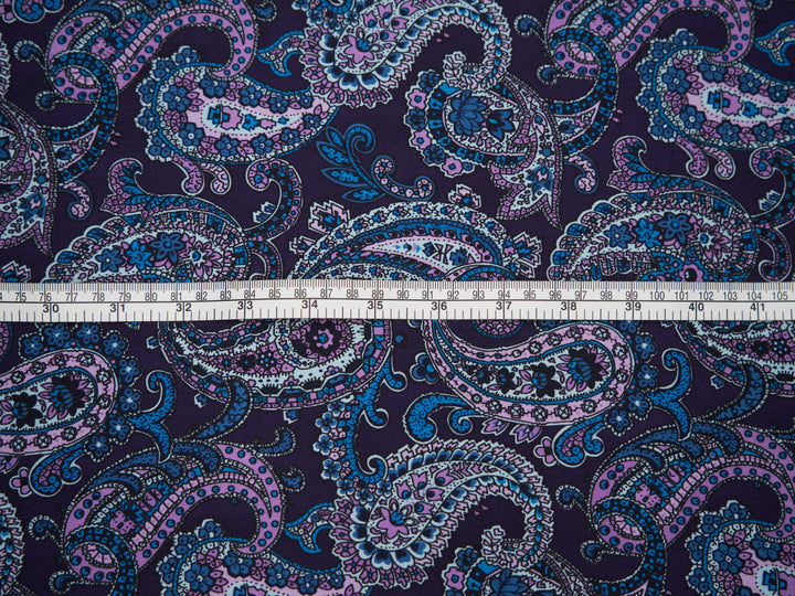 Paisley charmeuse satin fabric by the yard - Purple teal paisley -