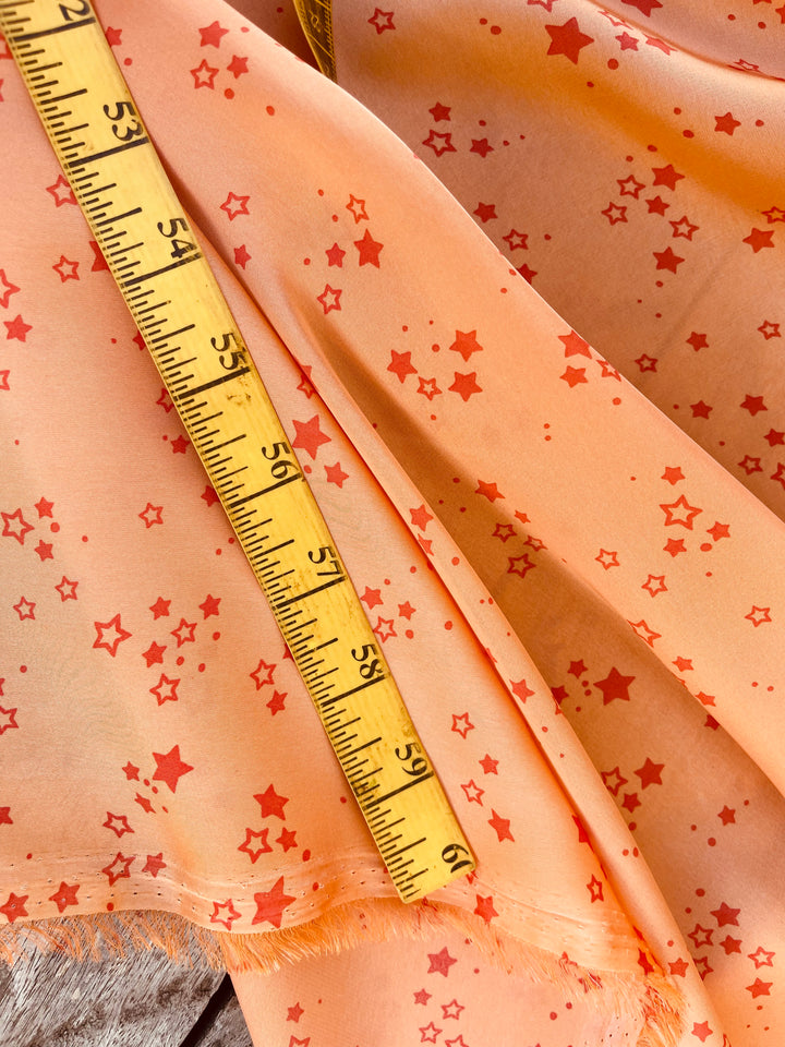 Lightweight  satin  fabric by the yard - Orange Stars  print