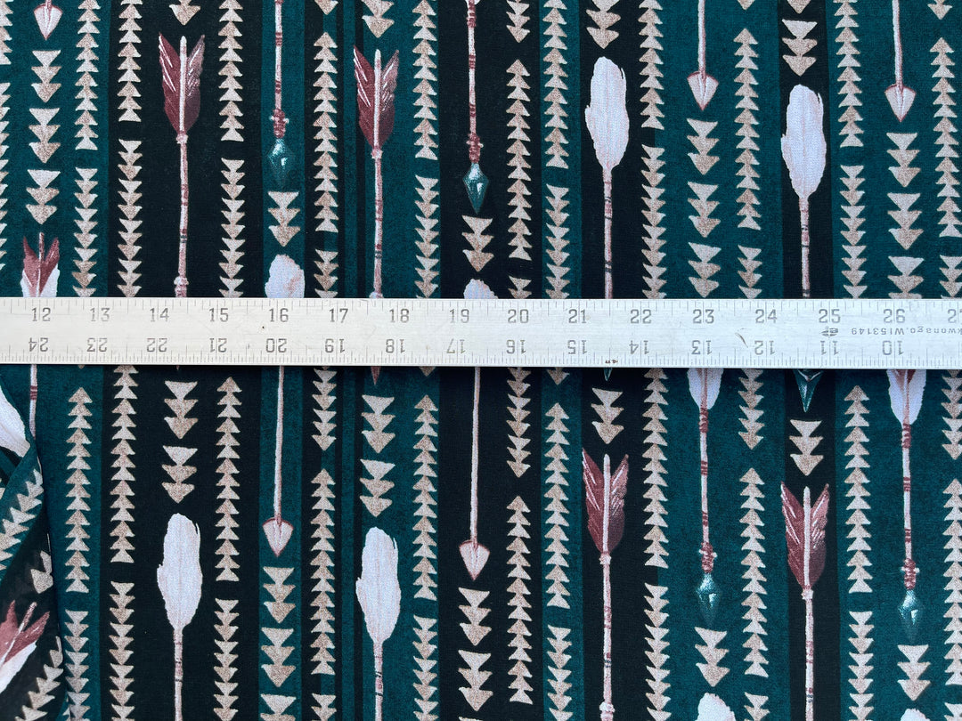 Chelsea Chiffon fabric by the yard - Jade green coral arrow  tribal aztec print