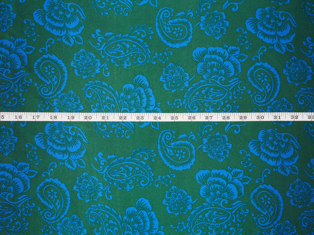 Green and blue paisley  - charmeuse satin fabric by the yard - MonSar exclusive