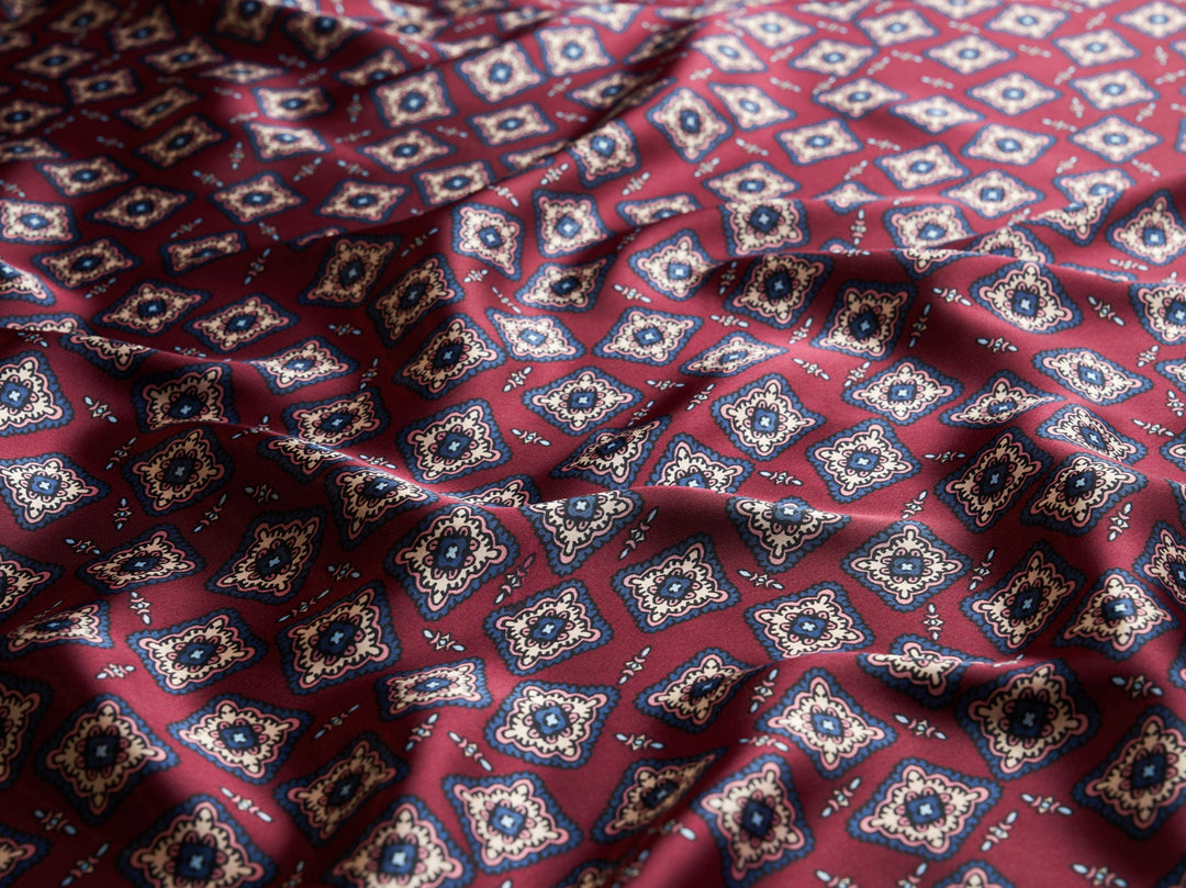 Charmeuse satin fabric by the yard -  Square motifs  print