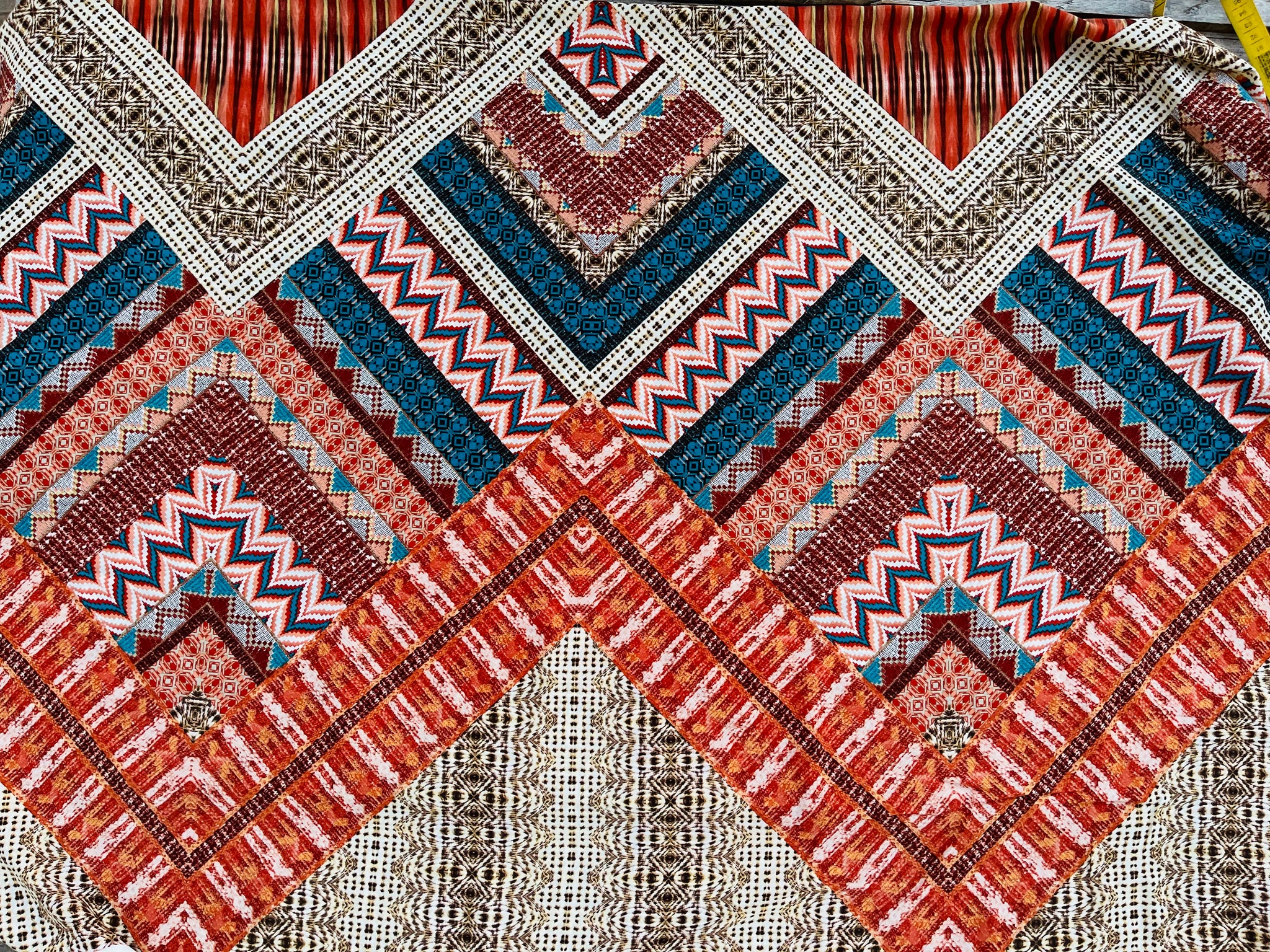 Tribal Boho Woolpeach Floral fabric by the yard - Turquoise orange tri –  MONSARFABRICS