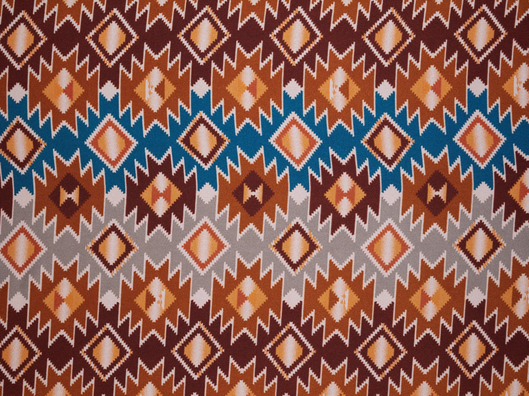 Charmeuse satin fabric by the yard - Mayan Sunset - tribal print