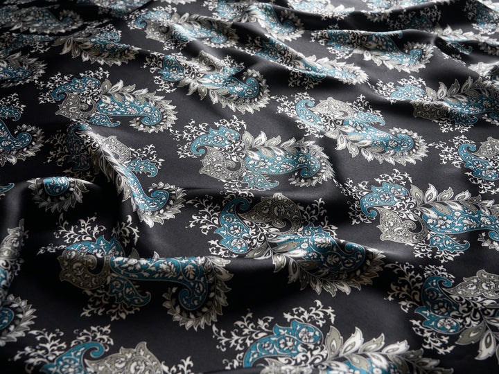 Charmeuse satin fabric by the yard -  MonSar exclusive  paisley print