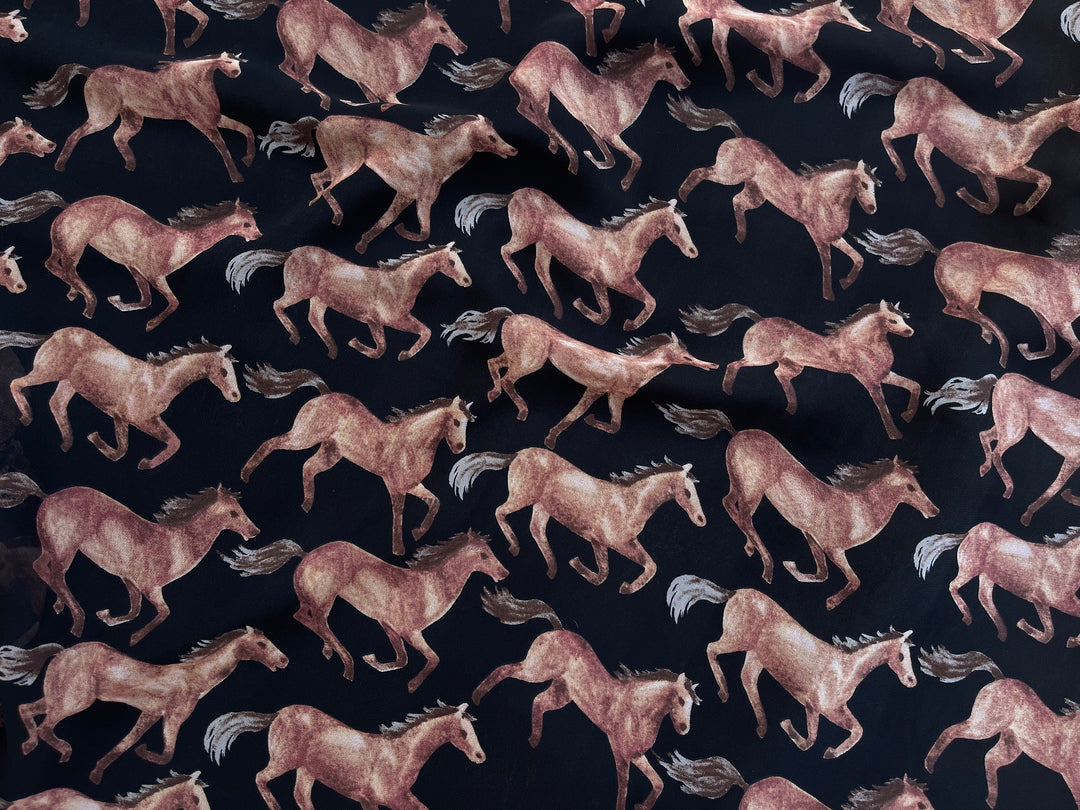 Chiffon fabric by the yard - Wild horses tribal aztec western  print