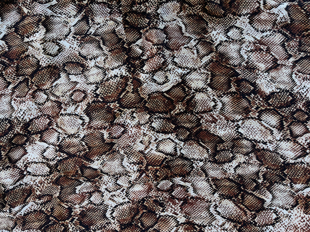 Lightweight  satin  fabric by the yard - Brown black Snake  animal print