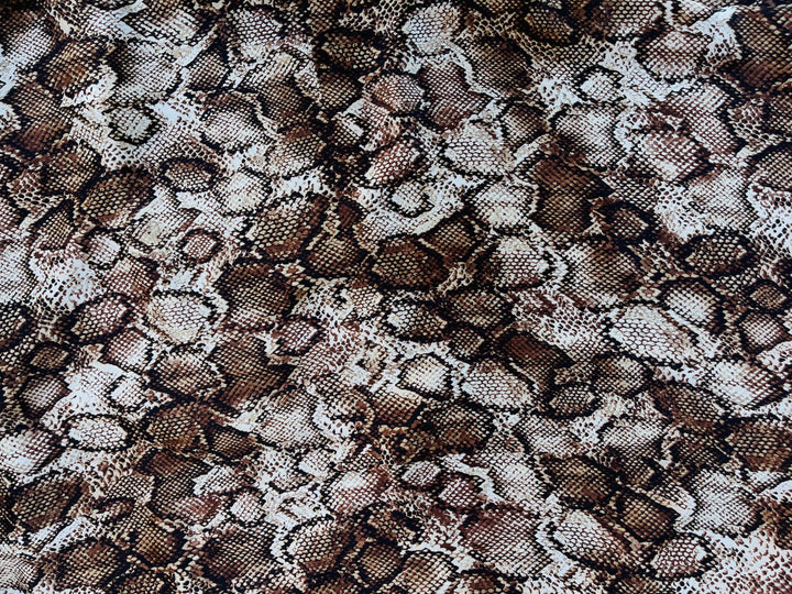 Lightweight  satin  fabric by the yard - Brown black Snake  animal print