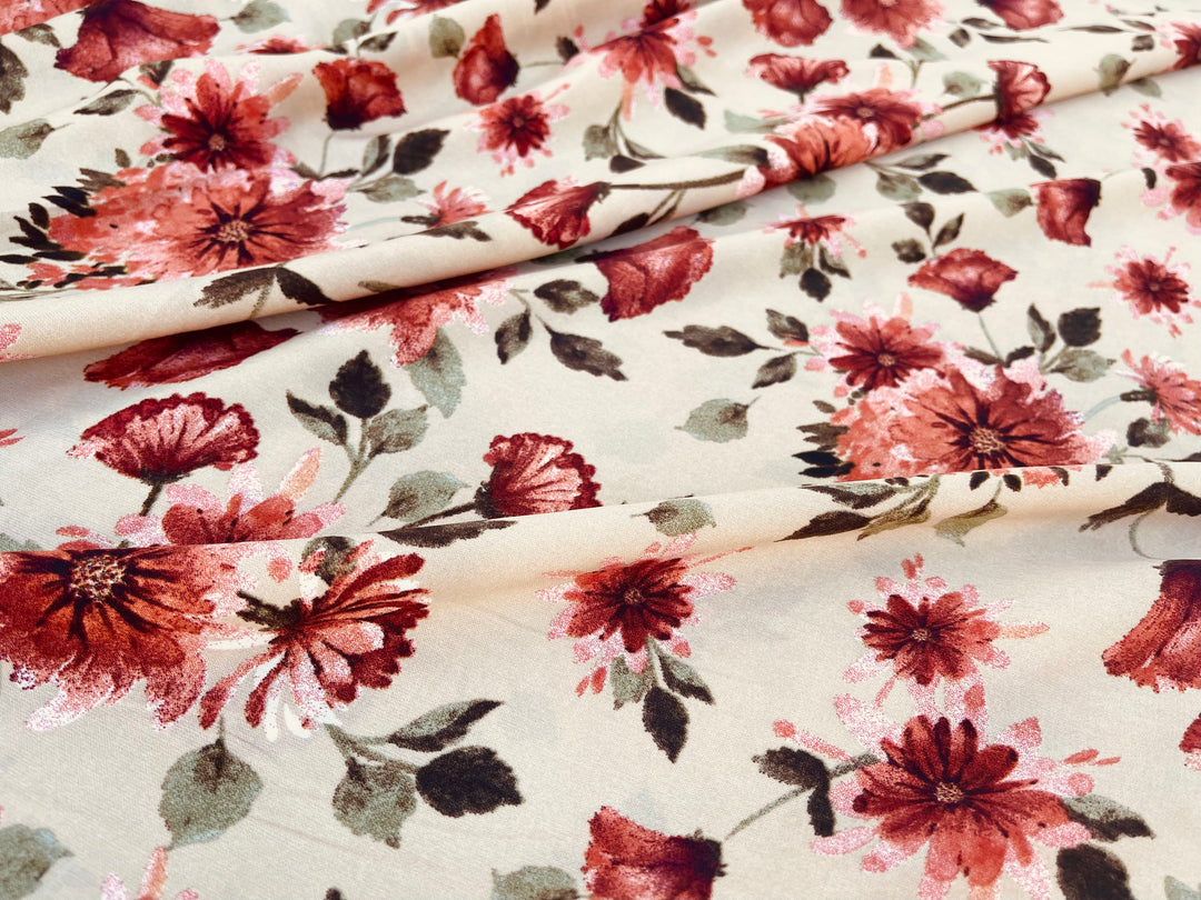 Woolpeach fabric by the yard - Burnt orange and green on taupe floral