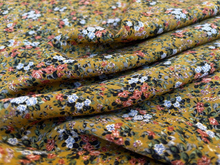 Peachskin  fabric by the yard -  Mustard gray coral dainty  floral print