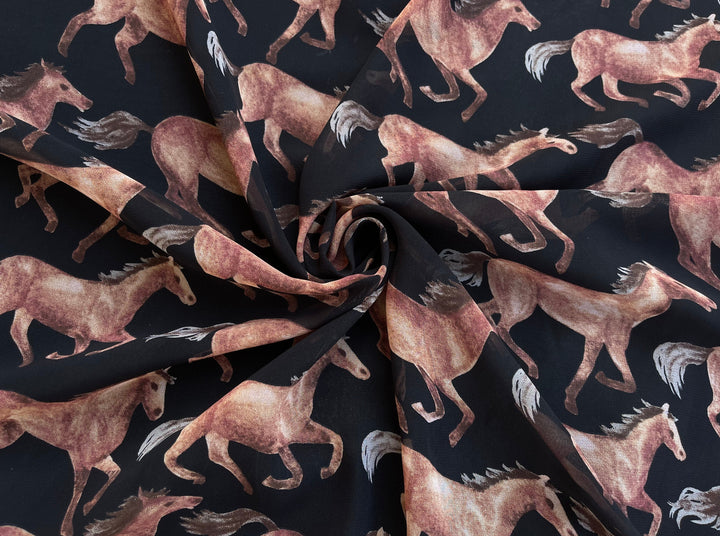 Chiffon fabric by the yard - Wild horses tribal aztec western  print