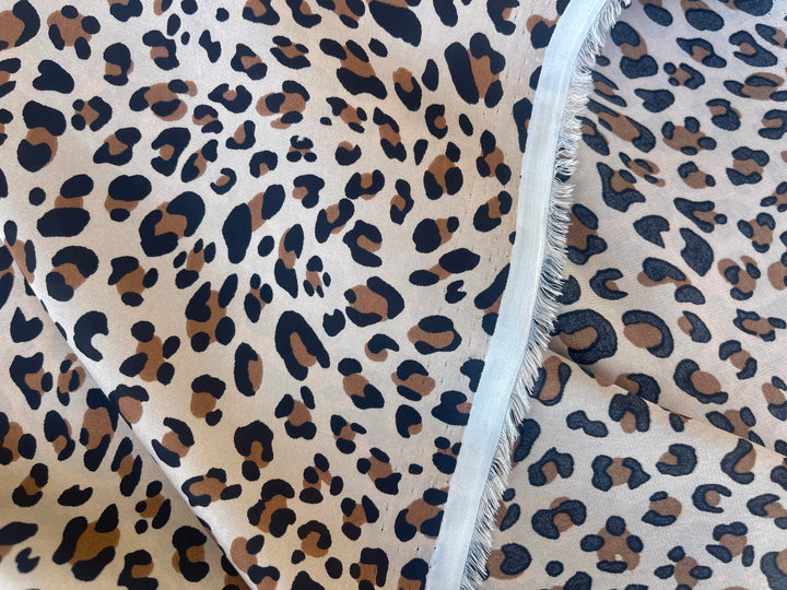 Lightweight  satin  fabric by the yard - Taupe brown  cheetah print