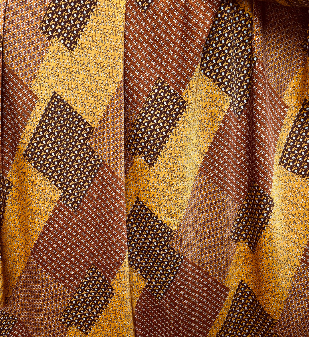 Lightweight  satin  fabric by the yard - Brown mustard dainty floral  patchwork  print