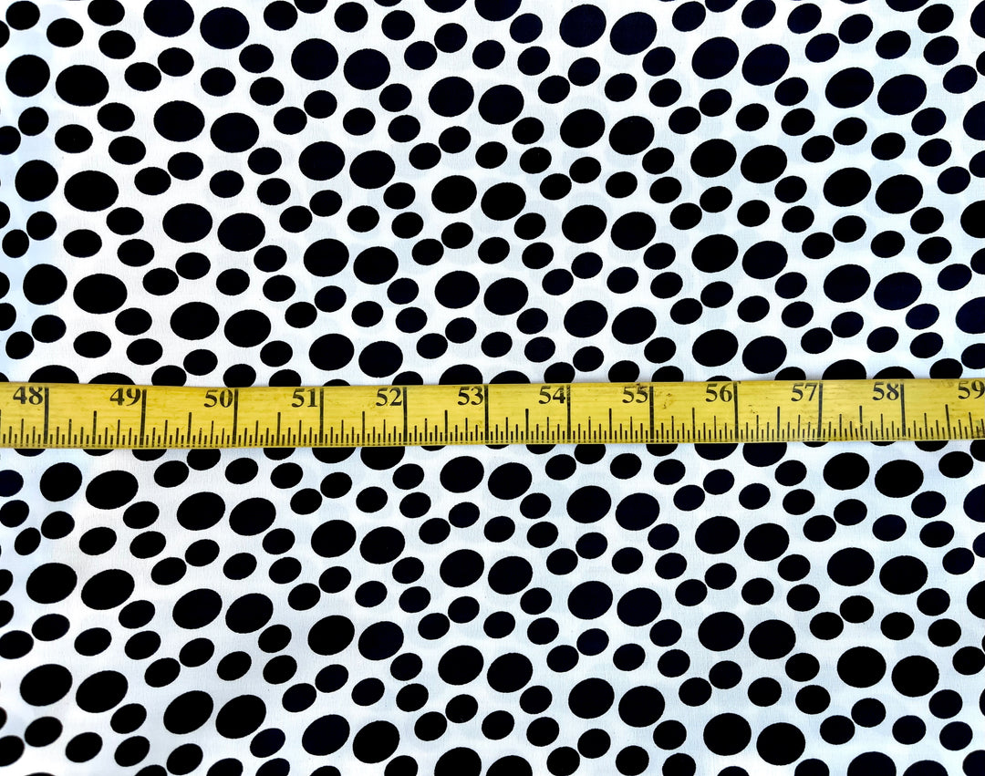 Silky lightweight  satin fabric by the yard - Black polka dots on White