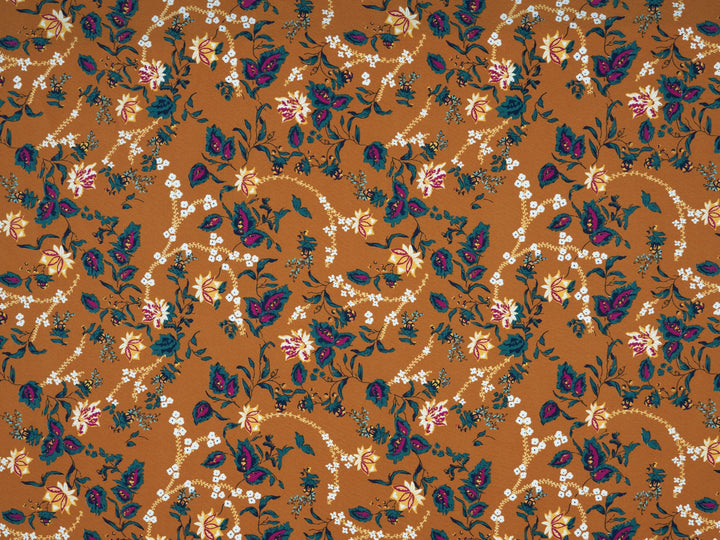 Peachskin  fabric by the yard -  Ochre burgundy  vintage floral print