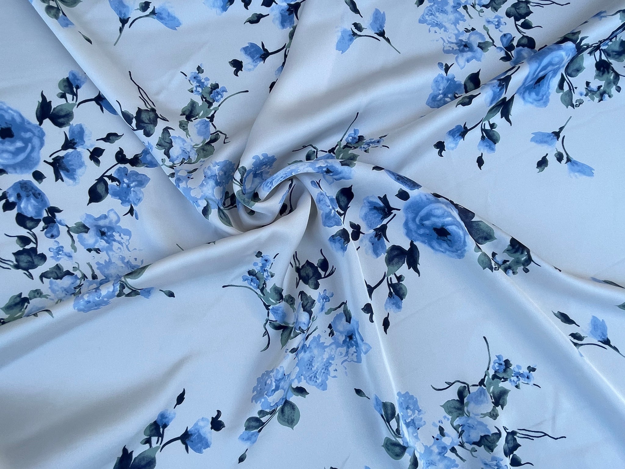 Lightweight satin fabric by the yard - Light blue dainty floral print –  MONSARFABRICS