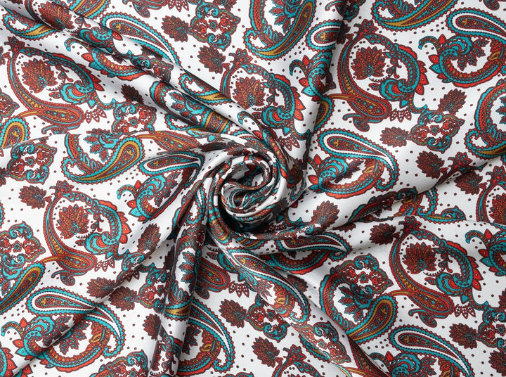 Charmeuse satin fabric by the yard -  MonSar exclusive  - Indian paisley print