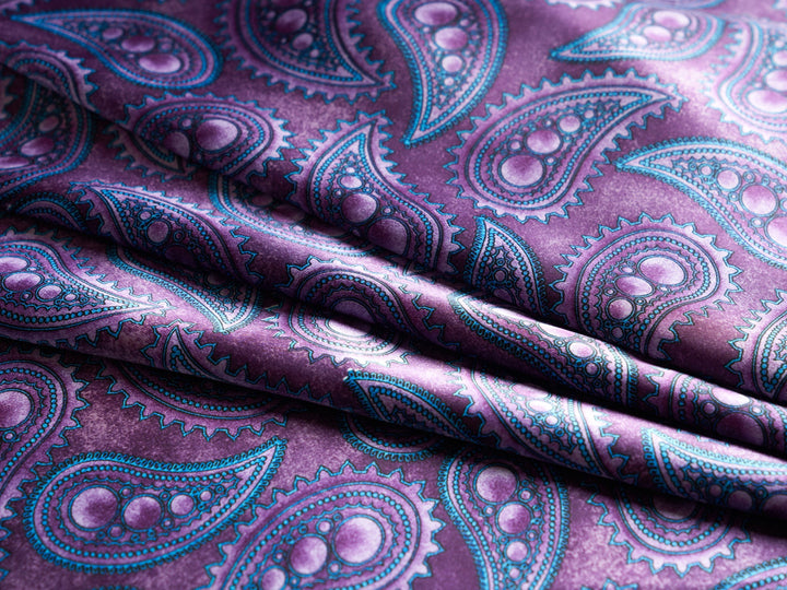 Charmeuse satin fabric by the yard -  MonSar exclusive   Arabian   paisley print - Majestic purple