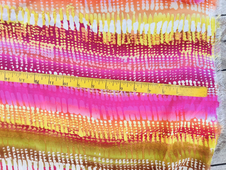 Lightweight  satin  fabric by the yard - Pink yellow striped print