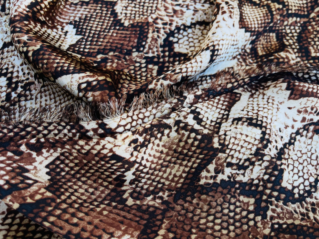 Lightweight  satin  fabric by the yard - Brown black Snake  animal print