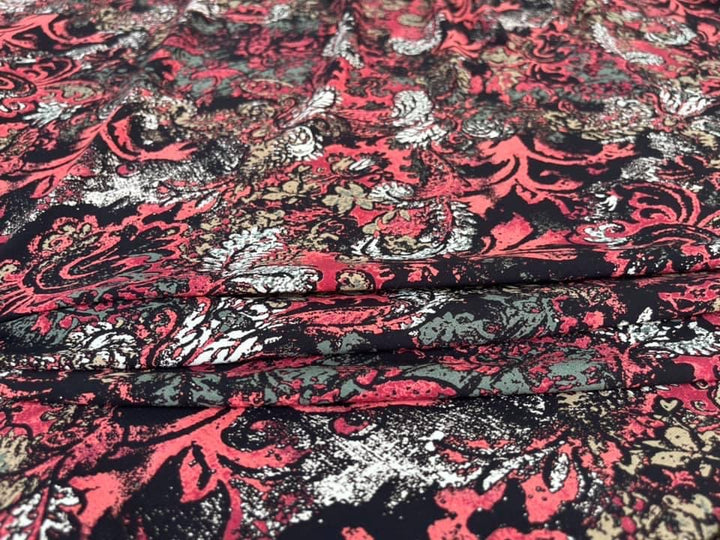 Woolpeach  fabric by the yard -  Black and red abstract paisley print