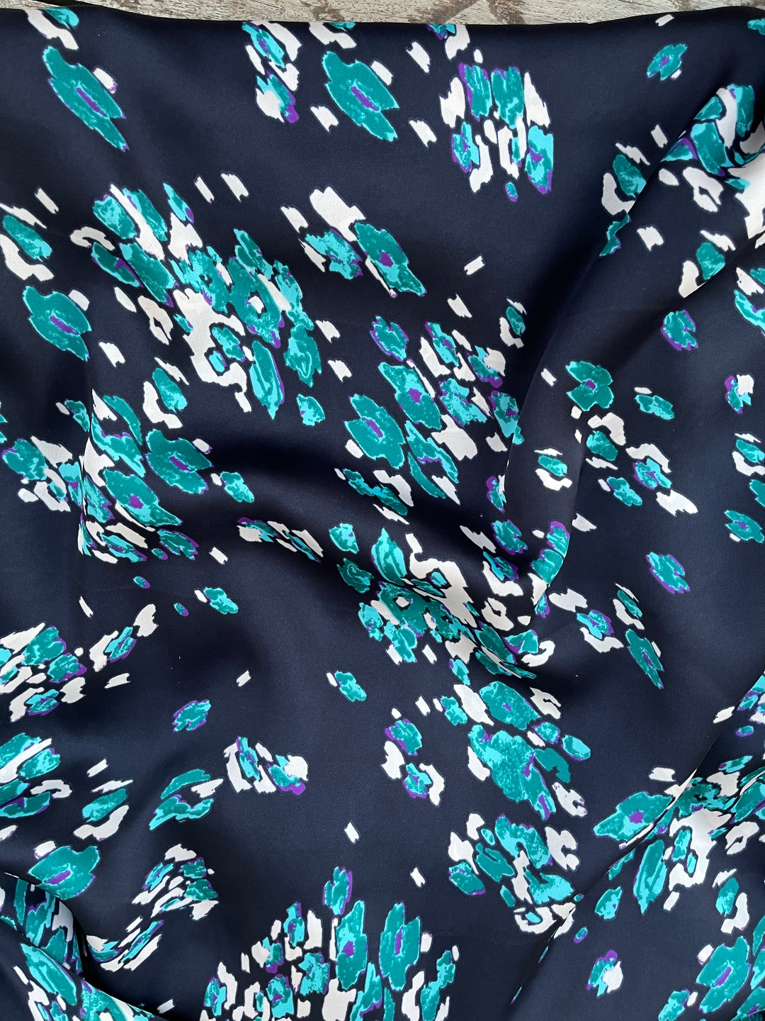 Lightweight  satin  fabric by the yard - Turquoise blue purple nature print