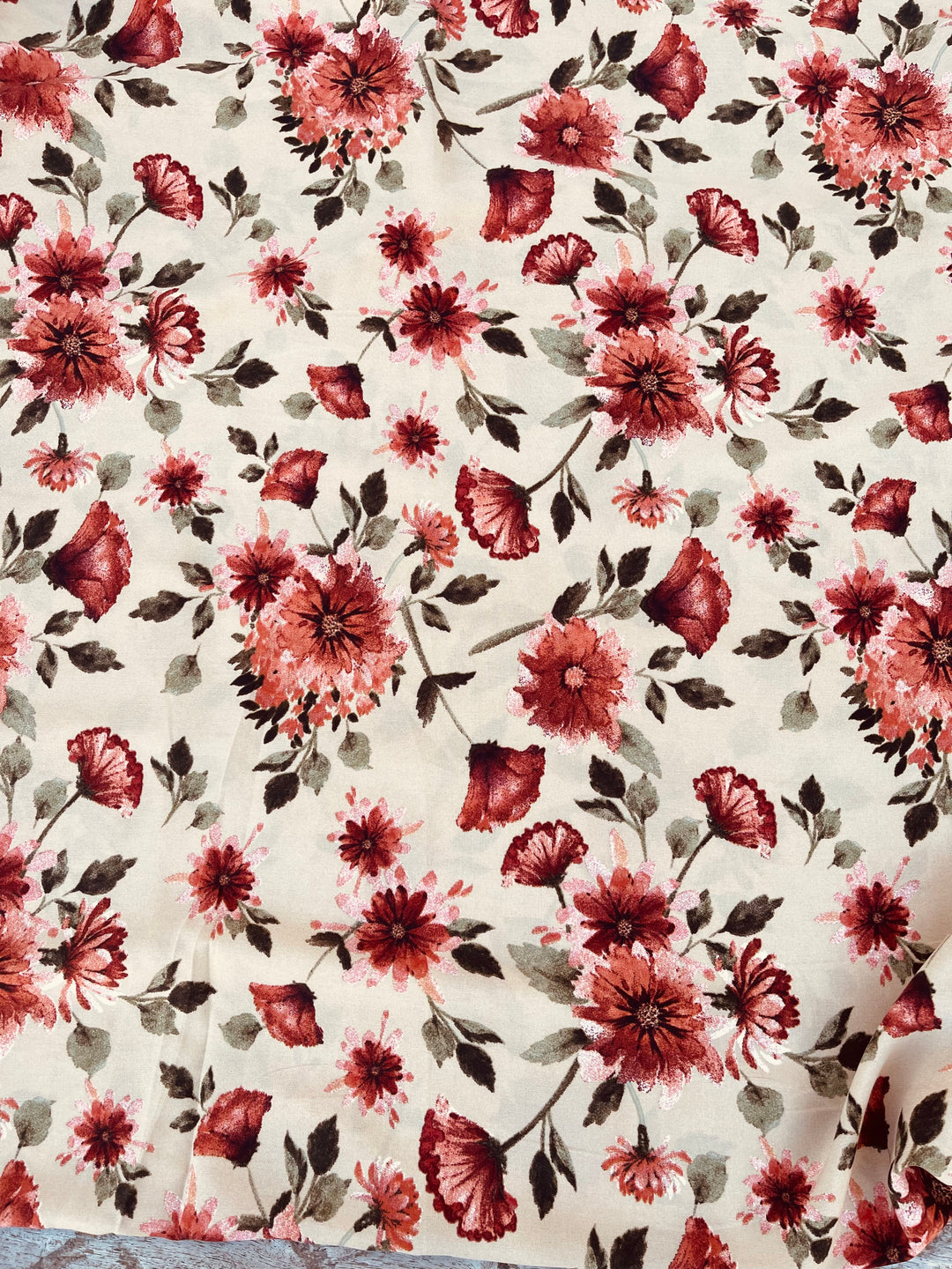 Woolpeach fabric by the yard - Burnt orange and green on taupe floral