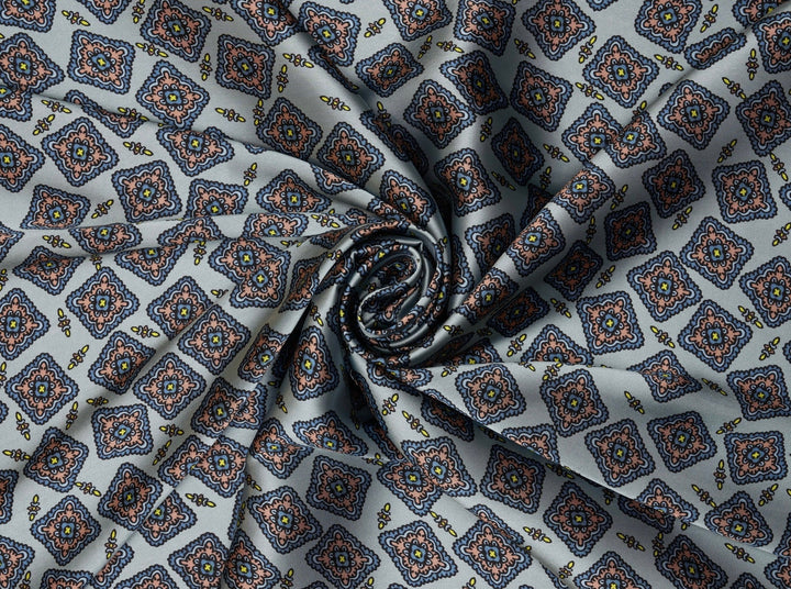 Charmeuse satin fabric by the yard -  Square motifs  print