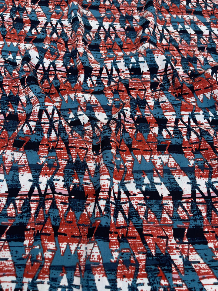 Woolpeach  fabric by the yard -  Blue rusty red brick tribal  print