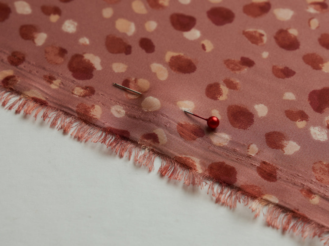 Lightweight  satin fabric by the yard -  Bronze orange multi dots print