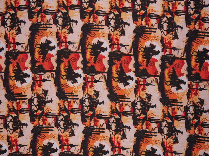 Charmeuse Satin sublimation  fabric by the yard -   Sunset Cowboys  western tribal print